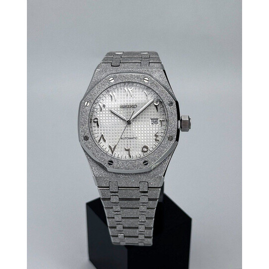 Custom Seiko Mod • Silver Arabic Frosted AP • 42mm